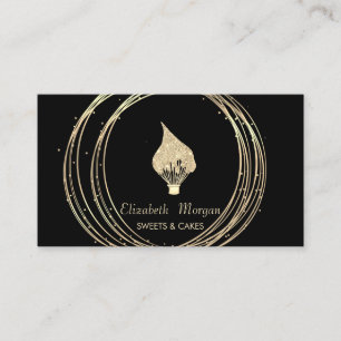 Gold Circles Glitter Whisk Black Business Card