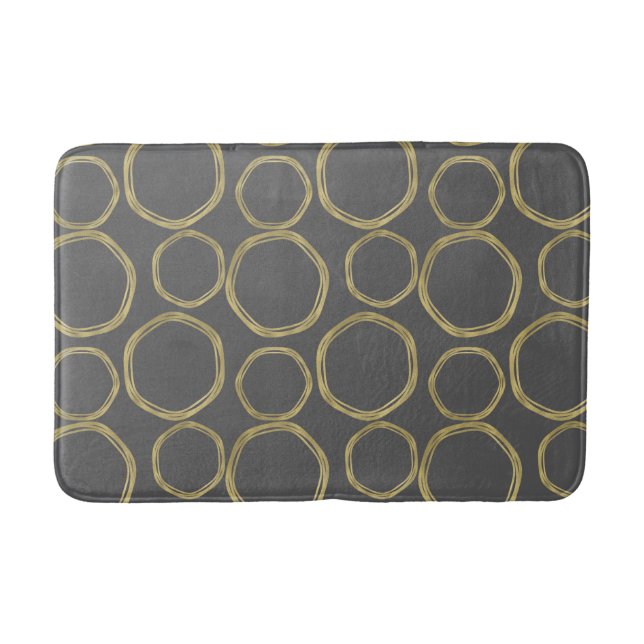 Gold Circles & Grey Modern Trendy Bath Mat (Front)