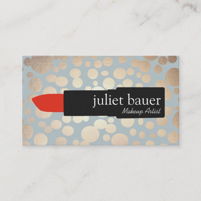 Gold Circles Makeup Artist Lipstick Logo Beauty Business Card (Front)