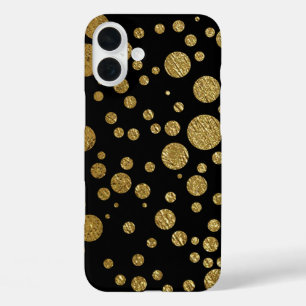 gold circles on black iPhone 16 plus case