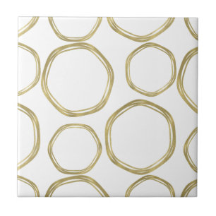 Gold Circles On White Modern Tile