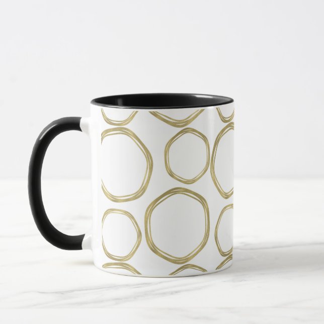 Gold Circles On White Modern Trendy Mug (Left)