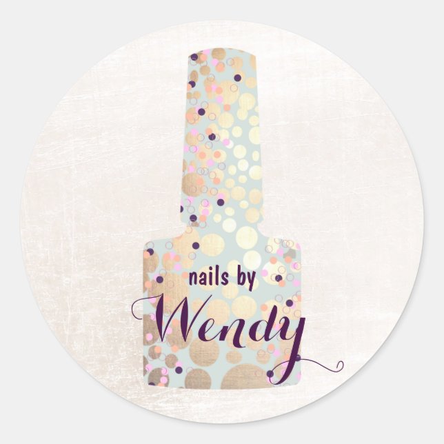 Gold Circles Polish Bottle Nail Salon Manicurist Classic Round Sticker (Front)
