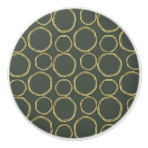 Gold Circles & Rustic Olive Green Modern Mod Ceramic Knob