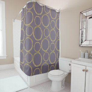 Gold Circles & Rustic Taupe Purple Modern Trendy Shower Curtain