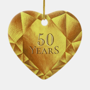 Gold Citrine Watercolor Heart Wedding Anniversary Ceramic Tree Decoration