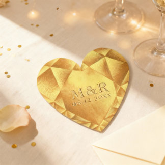 Gold Citrine Watercolor Heart Wedding Anniversary Paper Coaster