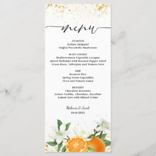 Gold Citrus Orange Script Floral Wedding Menu