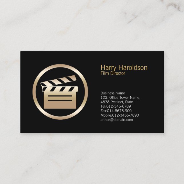 Gold Clapperboard Icon Director Business Card (Front)