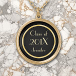 Gold Class Graduation Necklace<br><div class="desc">A "burnished" gold circle encloses your class year and name on a black background. Simple,  but very elegant and dramatic. Makes a wonderful graduation keepsake. If you'd like to change the font,  colour,  size,  or location of the text,  you may do so by choosing "Customise it".</div>