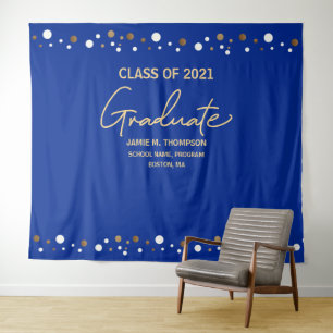 Gold Class of 2021 Royal Blue backdrop graduation Tapestry