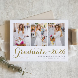 Gold Class of 2025 Photo Collage Graduation Invitation