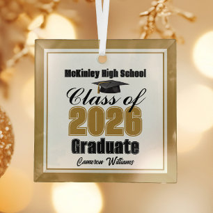 Gold Class of 2026 Graduation Custom Christmas Glass Tree Decoration