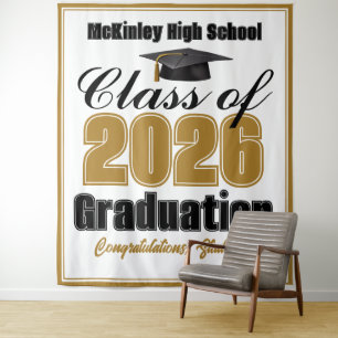 Gold Class of 2026 Graduation Party Photo Booth Tapestry