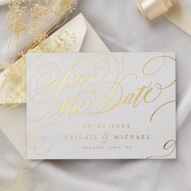 Gold classic calligraphy vintage save the date (Gold classic calligraphy vintage save the date foil invitation)