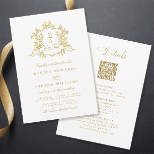 Gold Classic Floral Crest Wedding All in One Invitation