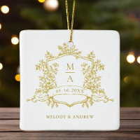 Gold Classic Floral Crest Wedding Photo