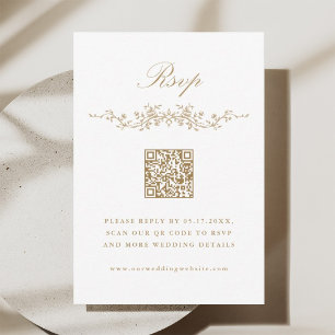 Gold Classic French Floral Border Wedding RSVP Invitation