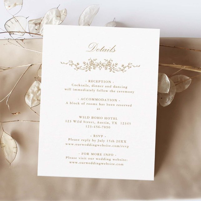Gold Classic French Floral Wedding Details Enclosure Card (Creator Uploaded)