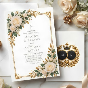 Gold Classic French Victorian Floral Wedding Invitation