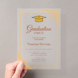 Gold Classic Graduation Cap Party Acrylic Invitations