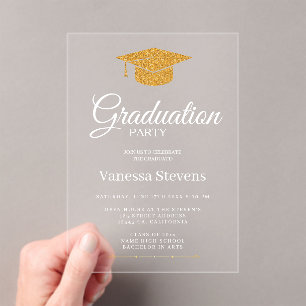 Gold Classic Graduation Cap Party  Acrylic Invitations
