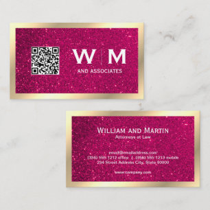Gold Classic Monogram QR CODE Glitter Business Card
