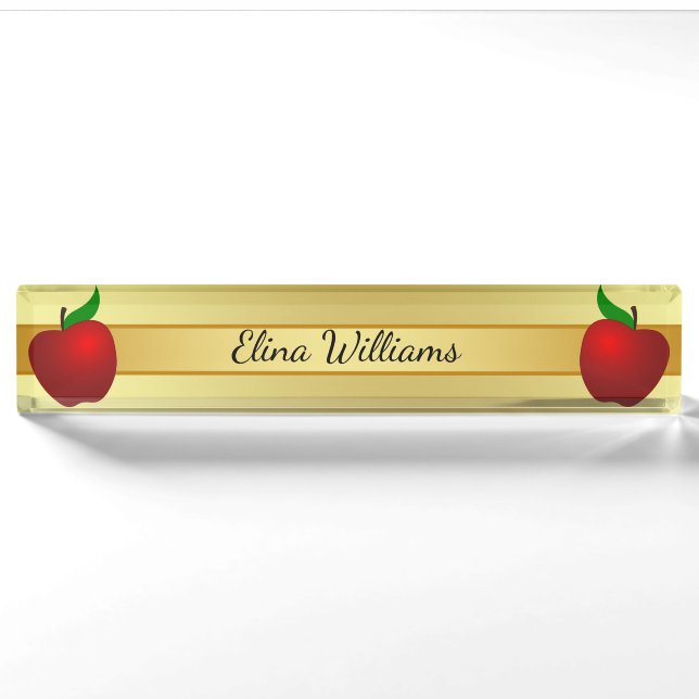 Gold Classic Teacher Red Apple Kindergarten Nameplate (Front)
