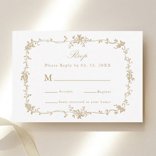 Gold Classic Victorian Floral Frame Wedding RSVP