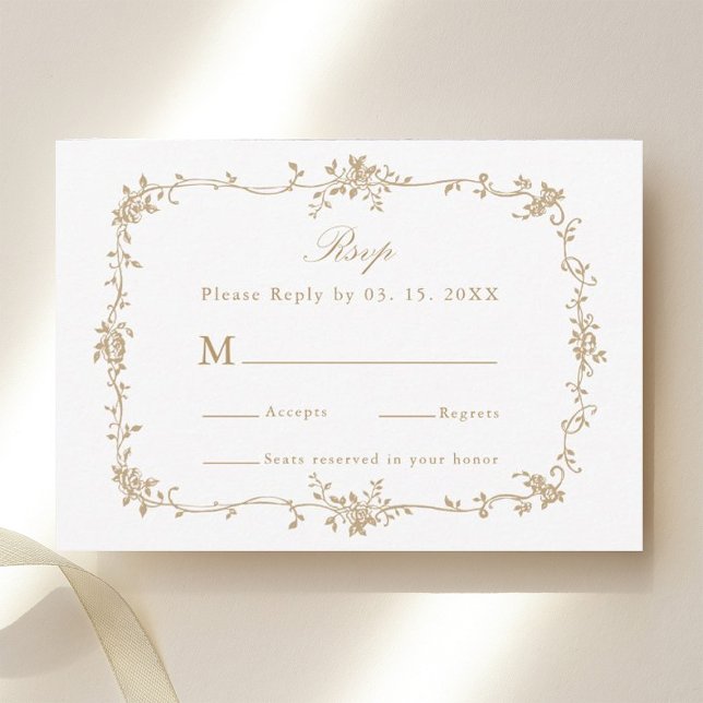 Gold Classic Victorian Floral Frame Wedding RSVP (Creator Uploaded)