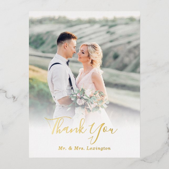 Gold Classic Wedding Photo Flat Thank You Postcard (Front)