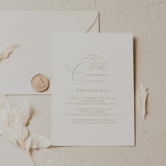 Gold Classy Chic Minimalist First Communion  Invitation (Creator Uploaded)