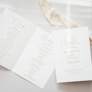Gold Classy Chic Minimalist Folded Wedding  Programme