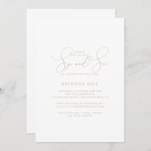Gold Classy Chic Minimalist Sip and See   Invitation (Front/Back)