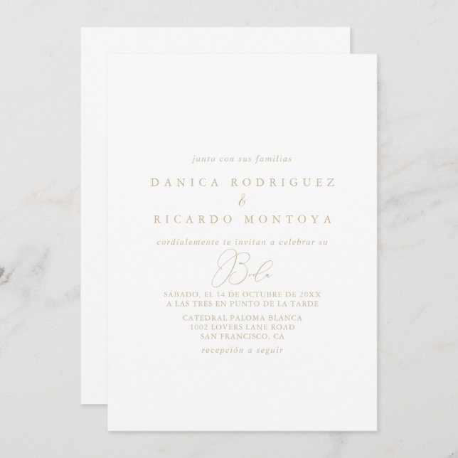Gold Classy Chic Minimalist Spanish Wedding  Invitation (Front/Back)