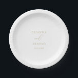 Gold Classy Chic Minimalist Wedding Cake  Paper Plate<br><div class="desc">This gold classy chic minimalist wedding cake paper plate is perfect for a rustic wedding reception. The simple and elegant design features classic and fancy script typography in gold. 

Make it your own by adding the names of the bride and groom and wedding date.</div>
