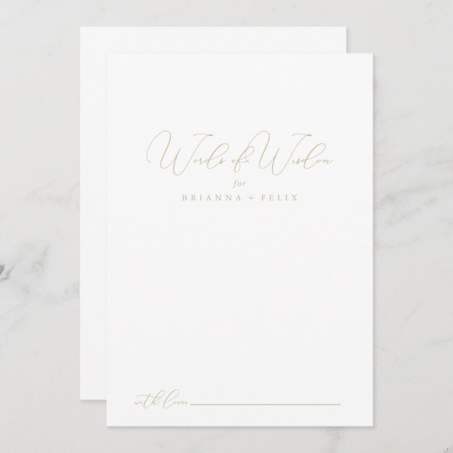 Gold Classy Chic Wedding Words of Wisdom Advice Card (Front/Back)