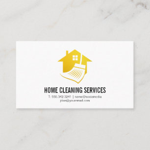 Gold Cleaning House Broom Logo Business Card