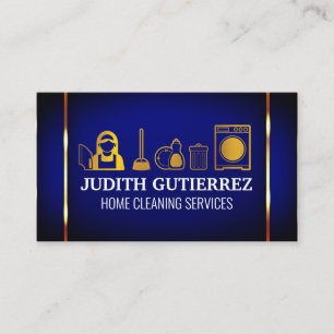Gold Cleaning Maid Icons   Blue Gold Metallic Business Card