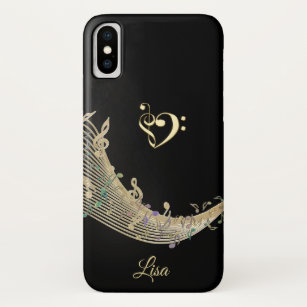 Gold Clef Heart and Music Notes iPhone X Case