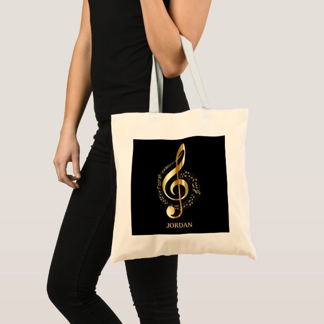 Gold Clef Over Black Tote Bag (Front (Product))