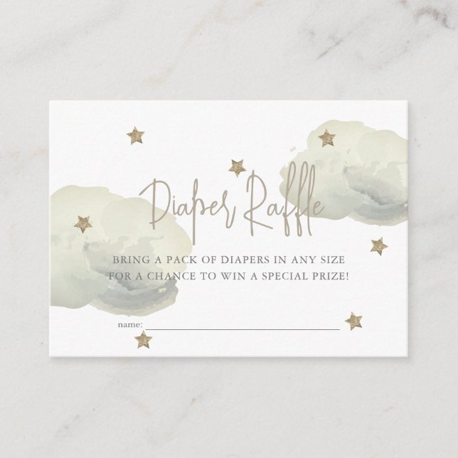 Gold Cloud & Star Baby Shower Diaper Raffle Ticket Enclosure Card (Front)