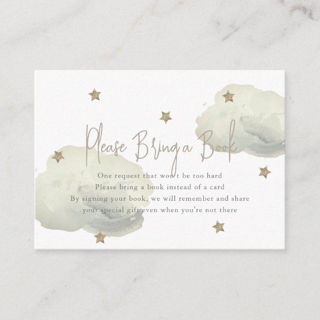 Gold Cloud & Star Baby Shower Please Bring a Book Enclosure Card (Front)