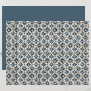 Gold Clover Blue Accents Spanish Tile Pattern 