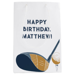 Gold Club and Ball Personalized Golfers Birthday Medium Gift Bag