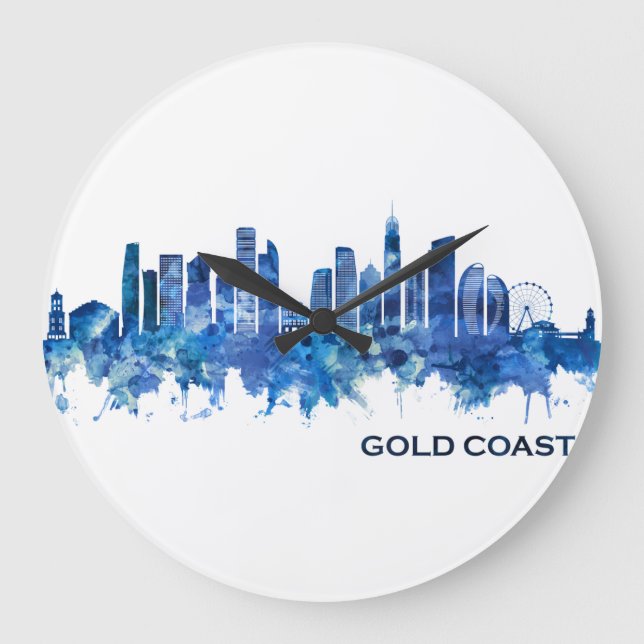 Gold Coast Australia Skyline Blue Large Clock (Front)