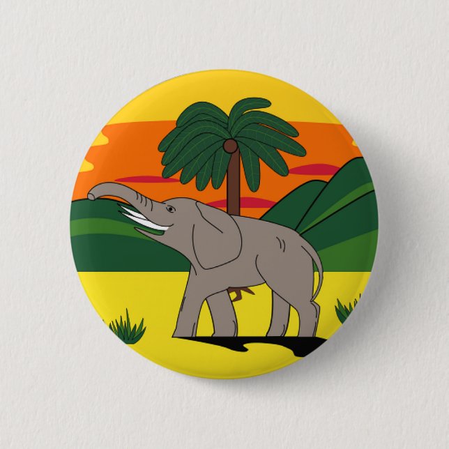 Gold Coast Elephant and Palm Tree Button Badge (Front)