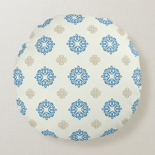 Gold & Cobalt Blue Floral Pattern Round Pillow