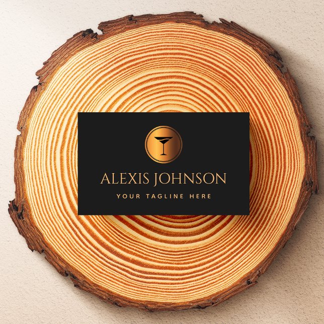 Gold Cocktail Drink Logo Glass Event Bartender Bus Business Card (Creator Uploaded)