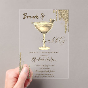 Gold Cocktail Heart Glitter Drips Bachelorette Acrylic Invitations